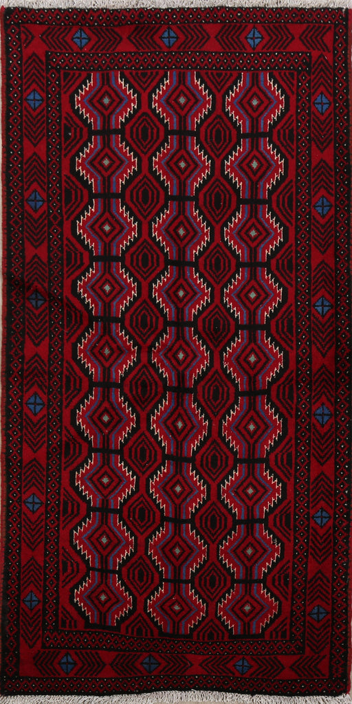 Geometric Red Balouch Oriental Area Rug 3x6