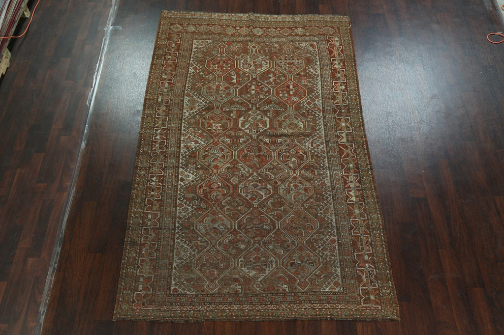 Pre-1900 Antique Geometric Qashqai Persian Area Rug 6x9