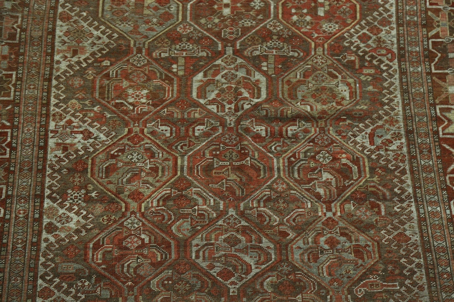 Pre-1900 Antique Geometric Qashqai Persian Area Rug 6x9