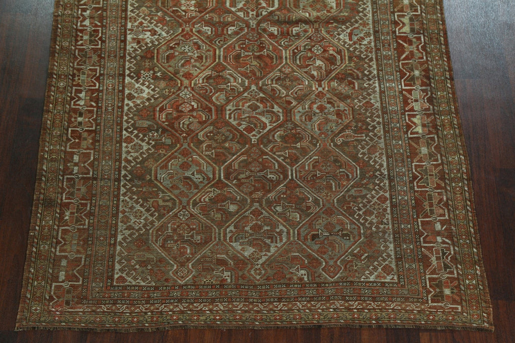 Pre-1900 Antique Geometric Qashqai Persian Area Rug 6x9