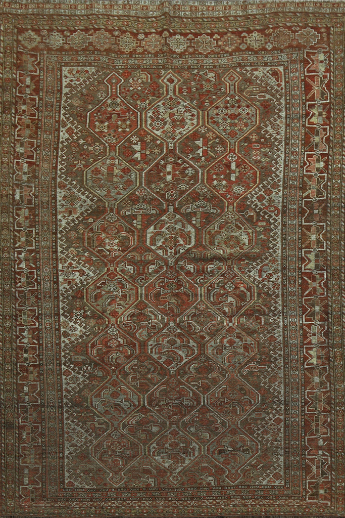 Pre-1900 Antique Geometric Qashqai Persian Area Rug 6x9