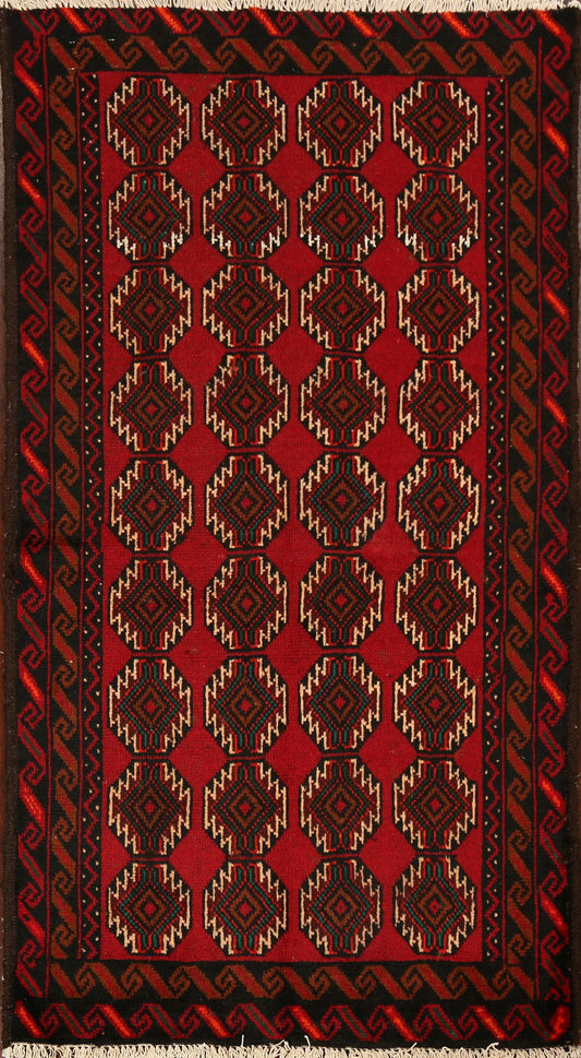 Geometric Red Balouch Oriental Area Rug 3x6