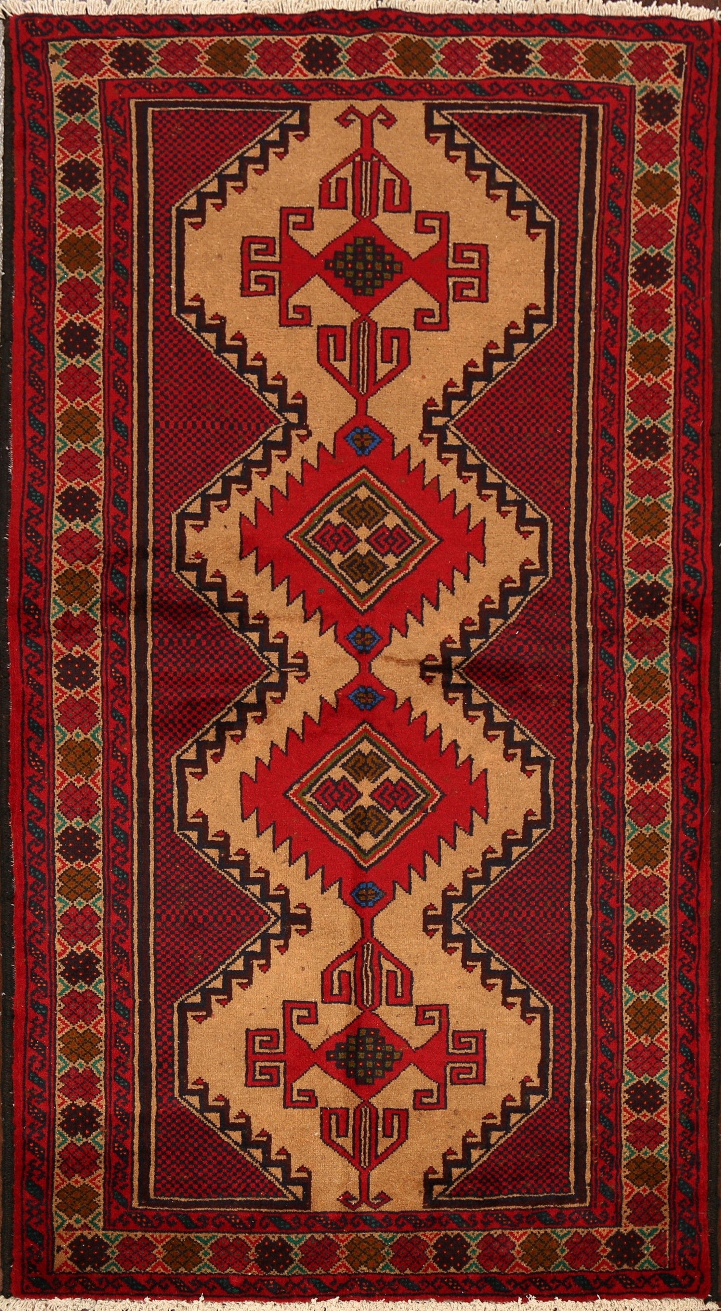 Brown Geometric Balouch Oriental Area Rug 4x7