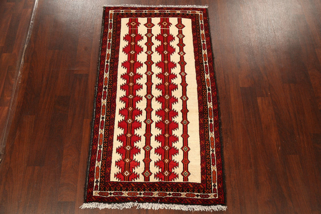 Ivory Geometric Balouch Oriental Area Rug 3x6