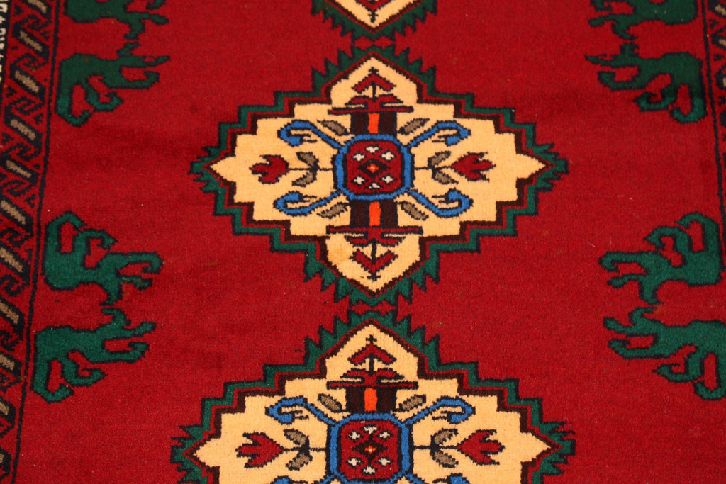 Geometric Red Balouch Oriental Area Rug 4x6