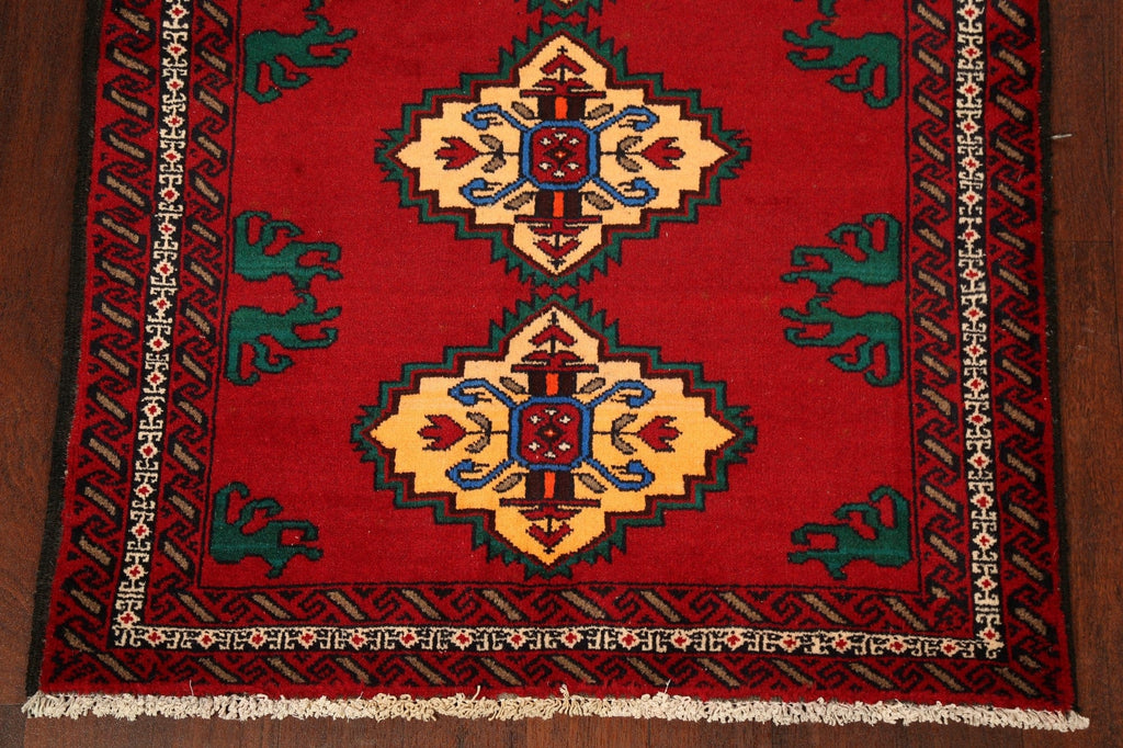 Geometric Red Balouch Oriental Area Rug 4x6