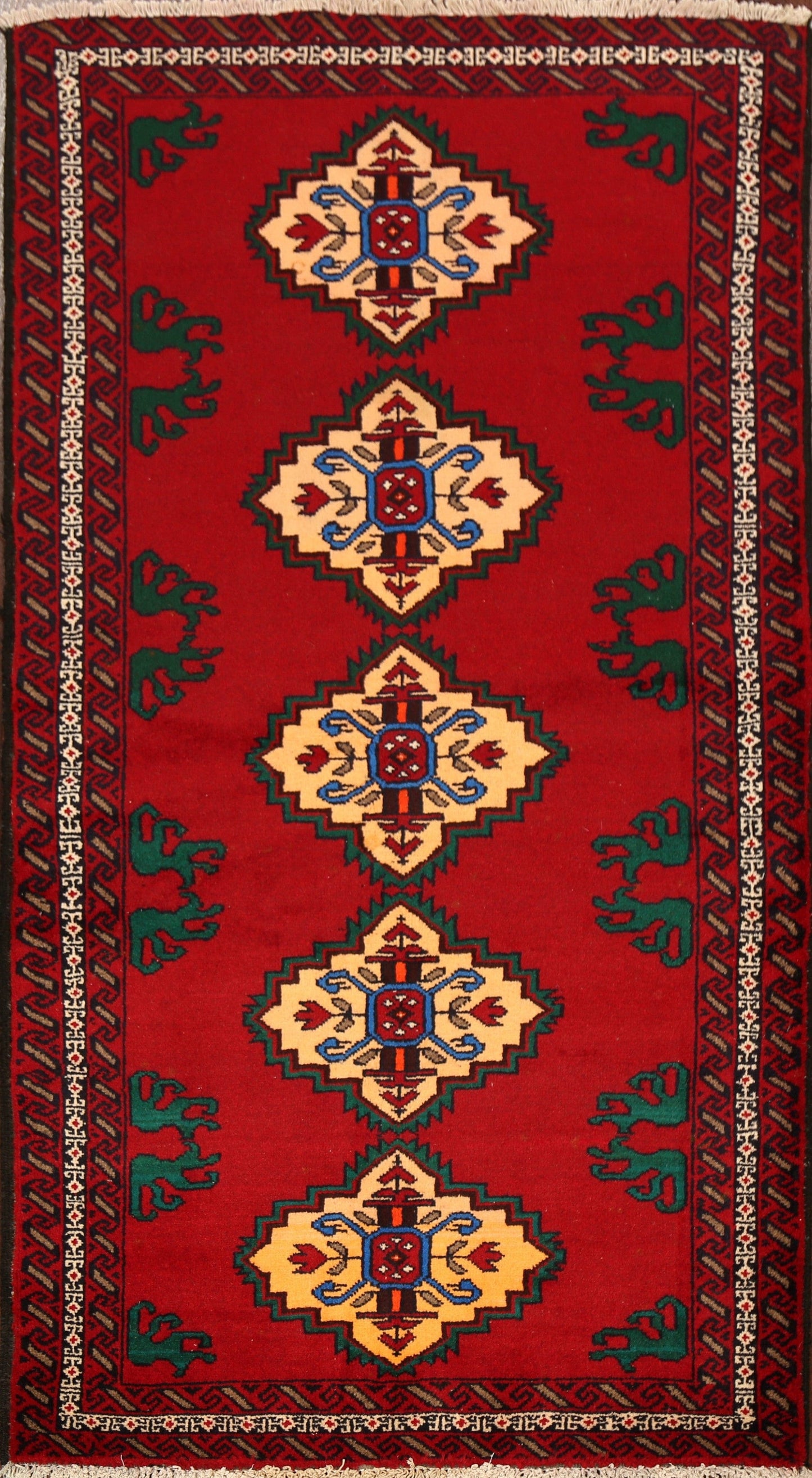 Geometric Red Balouch Oriental Area Rug 4x6