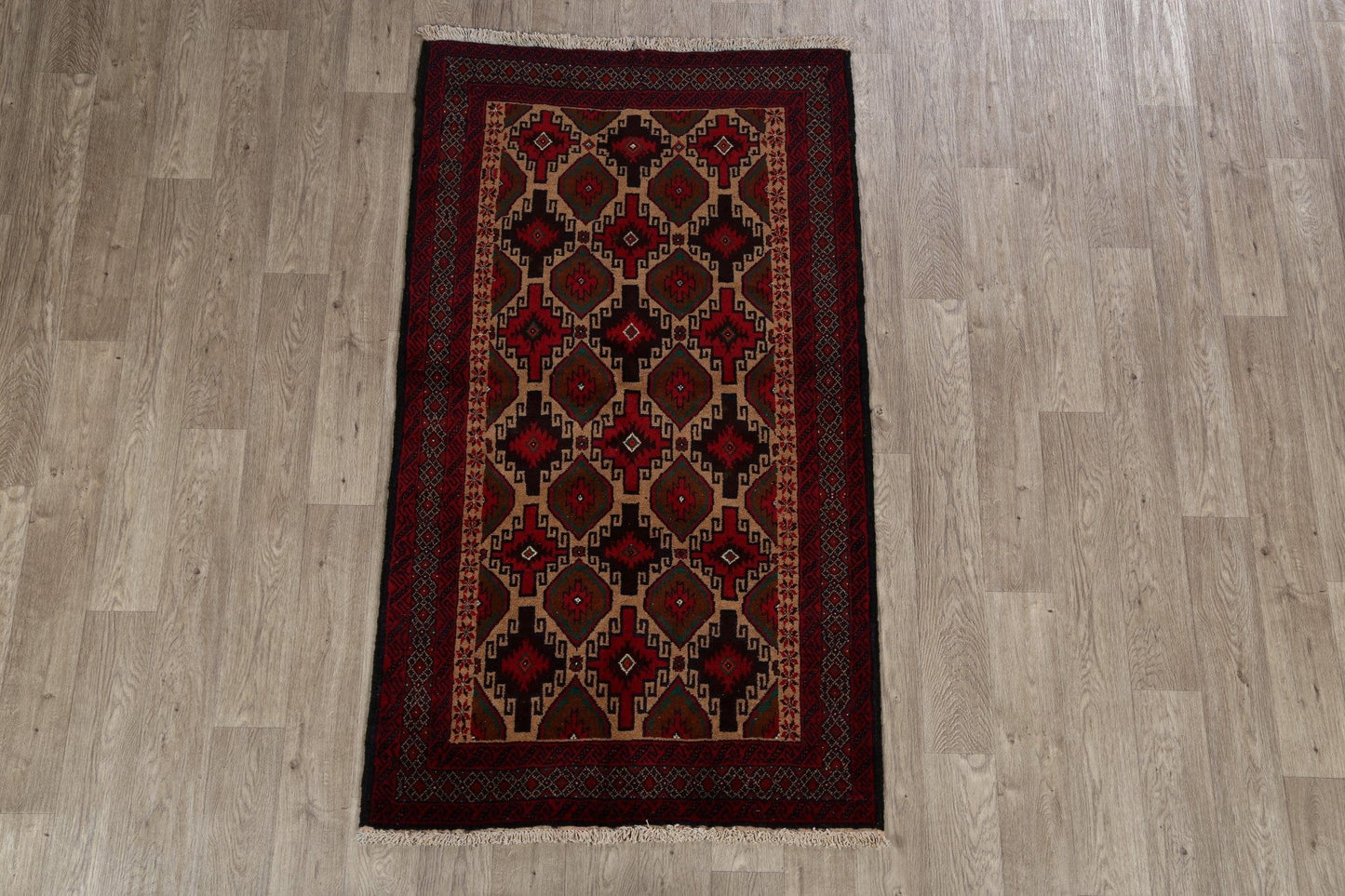 Brown Geometric Balouch Oriental Area Rug 3x6