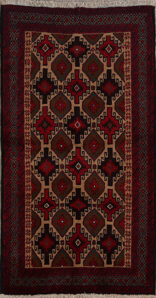 Brown Geometric Balouch Oriental Area Rug 3x6