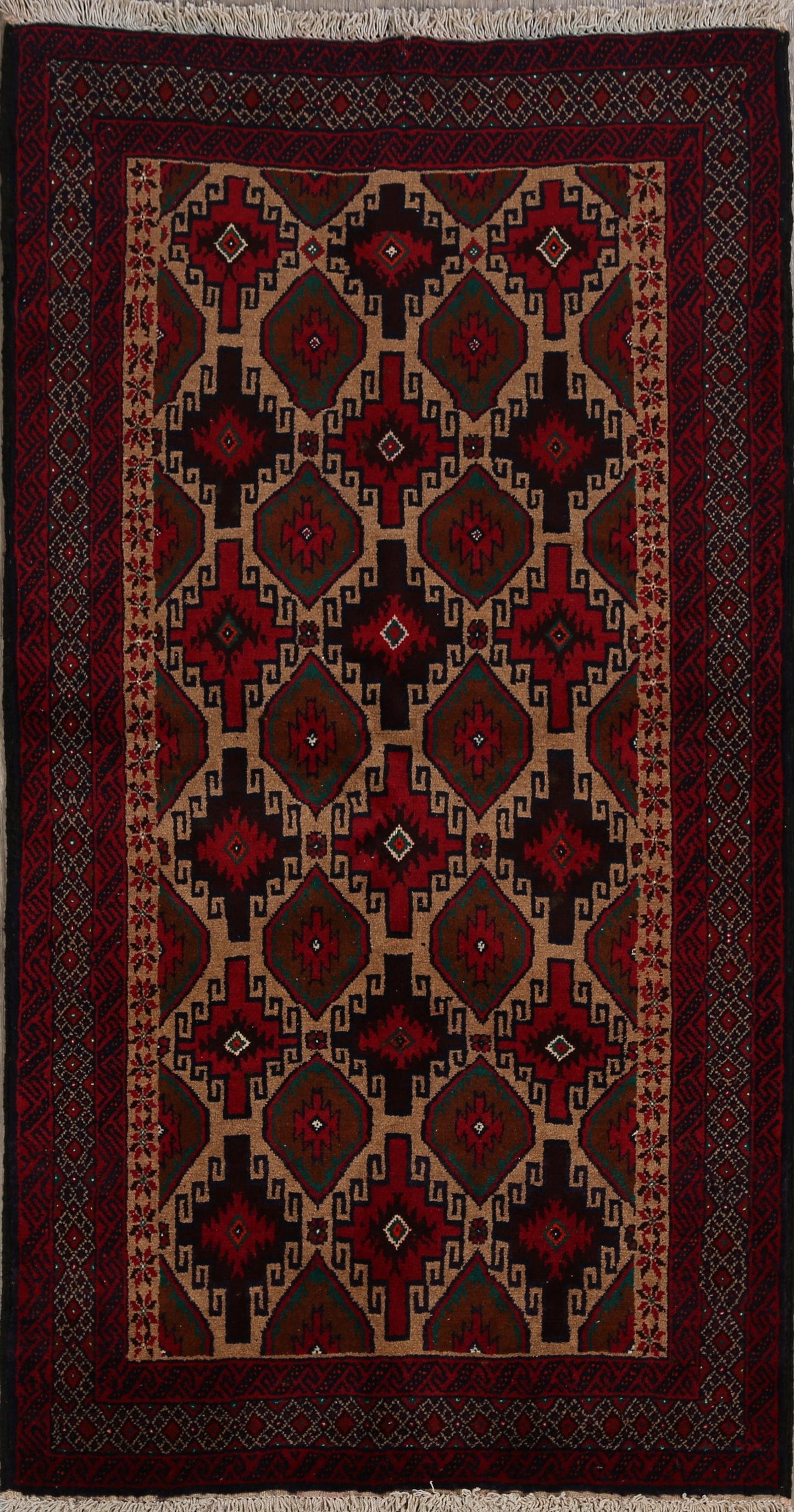 Brown Geometric Balouch Oriental Area Rug 3x6