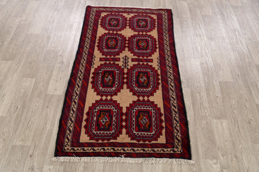 Brown Geometric Balouch Oriental Area Rug 3x6