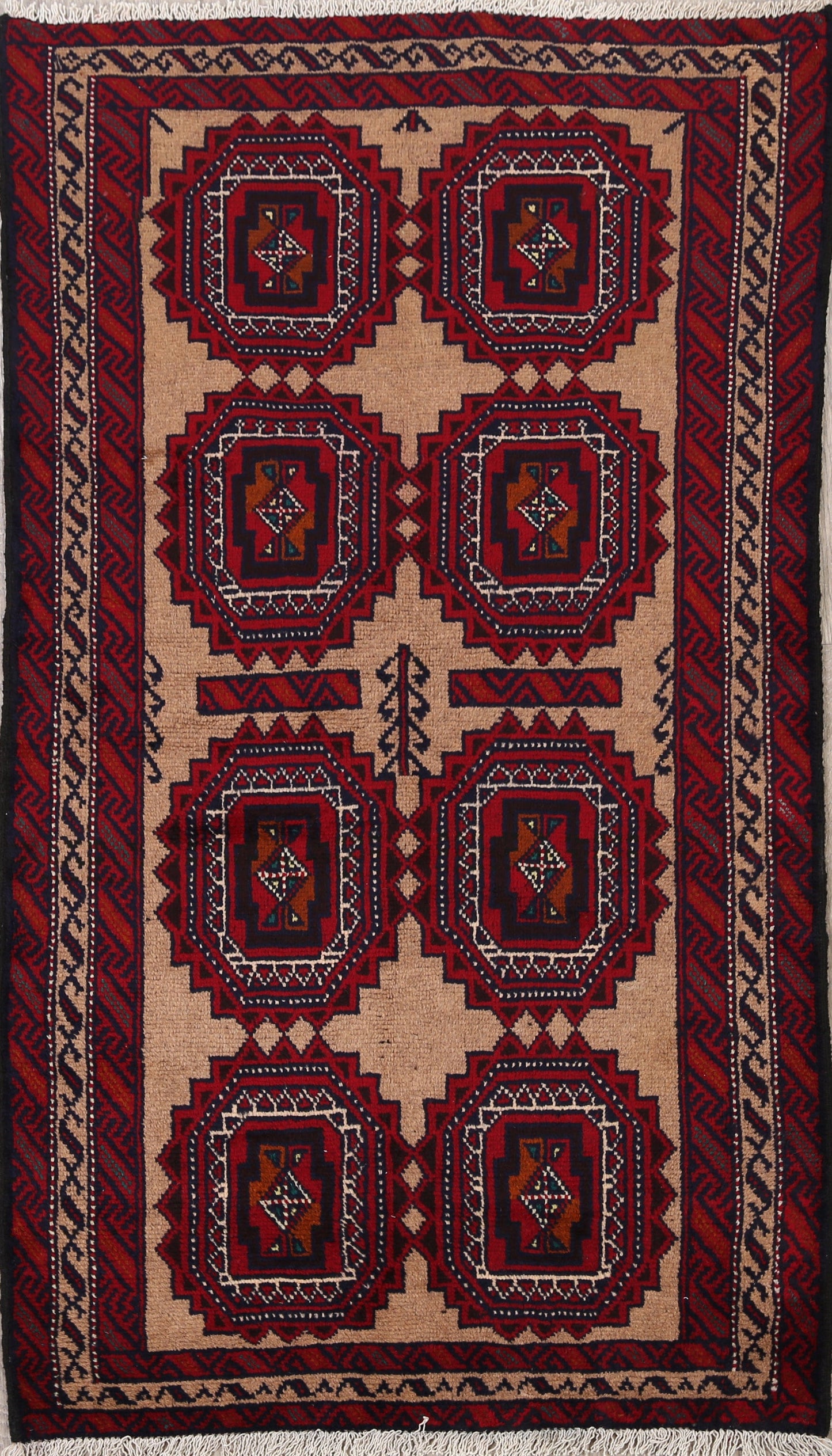 Brown Geometric Balouch Oriental Area Rug 3x6