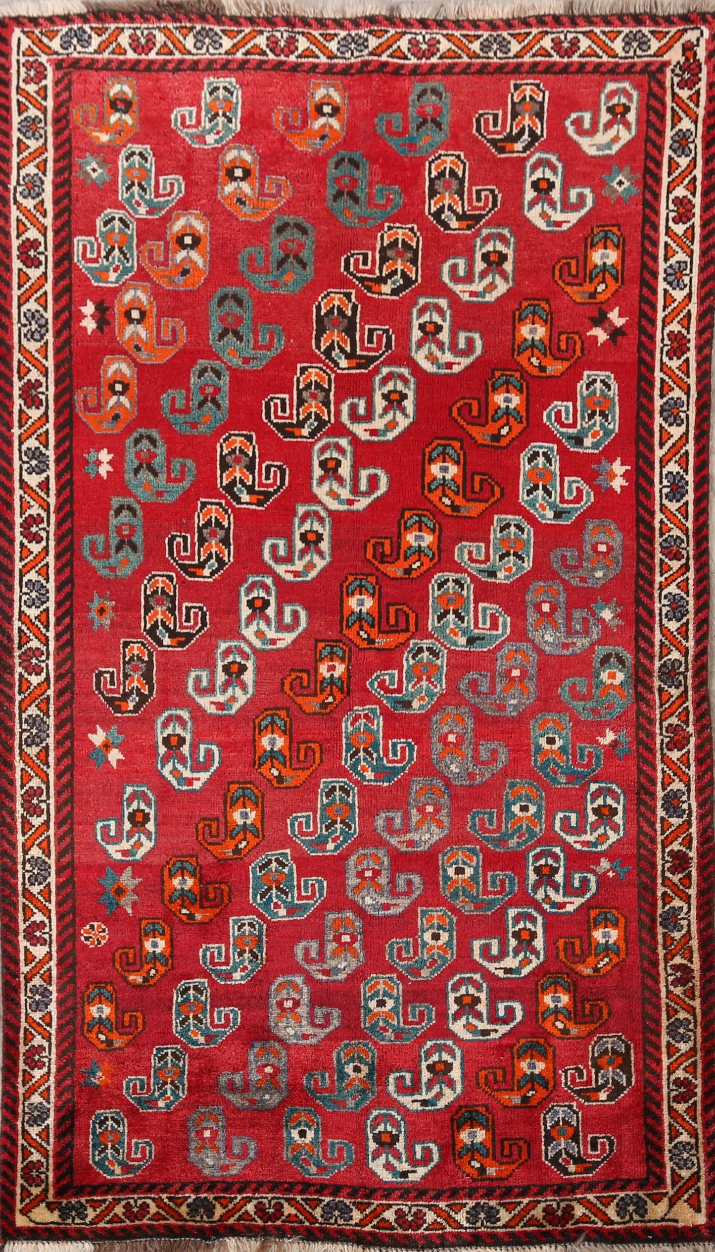 Geometric Red Shiraz Persian Area Rug 4x6