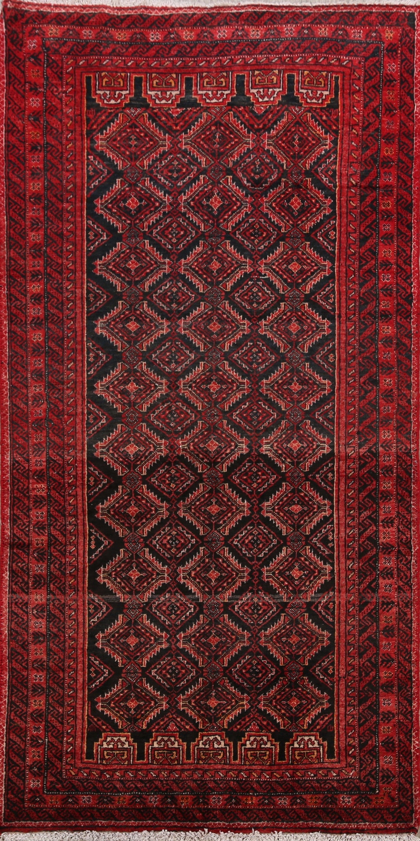 Vintage Geometric Balouch Persian Area Rug 3x6