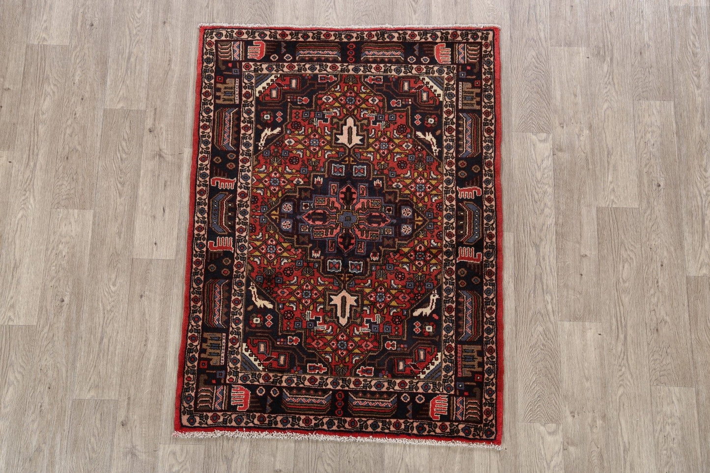 Geometric Red Malayer Persian Wool Rug 4x5