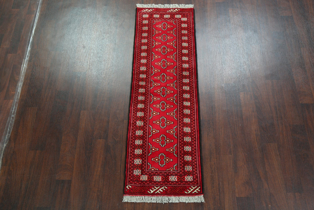 Geometric Red Bokhara Oriental Runner Rug 2x6