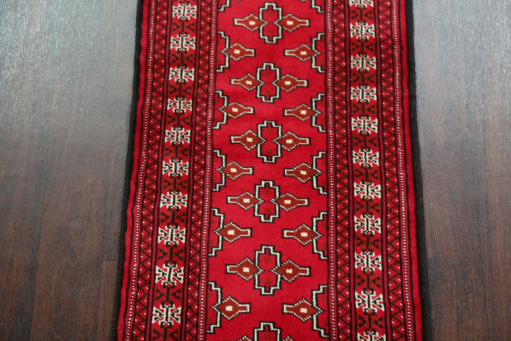 Geometric Red Bokhara Oriental Runner Rug 2x6