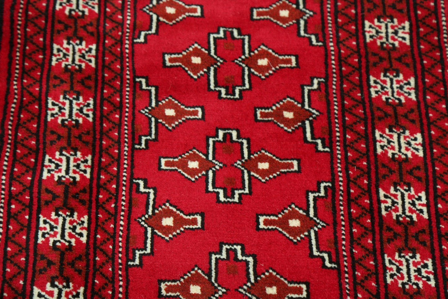 Geometric Red Bokhara Oriental Runner Rug 2x6