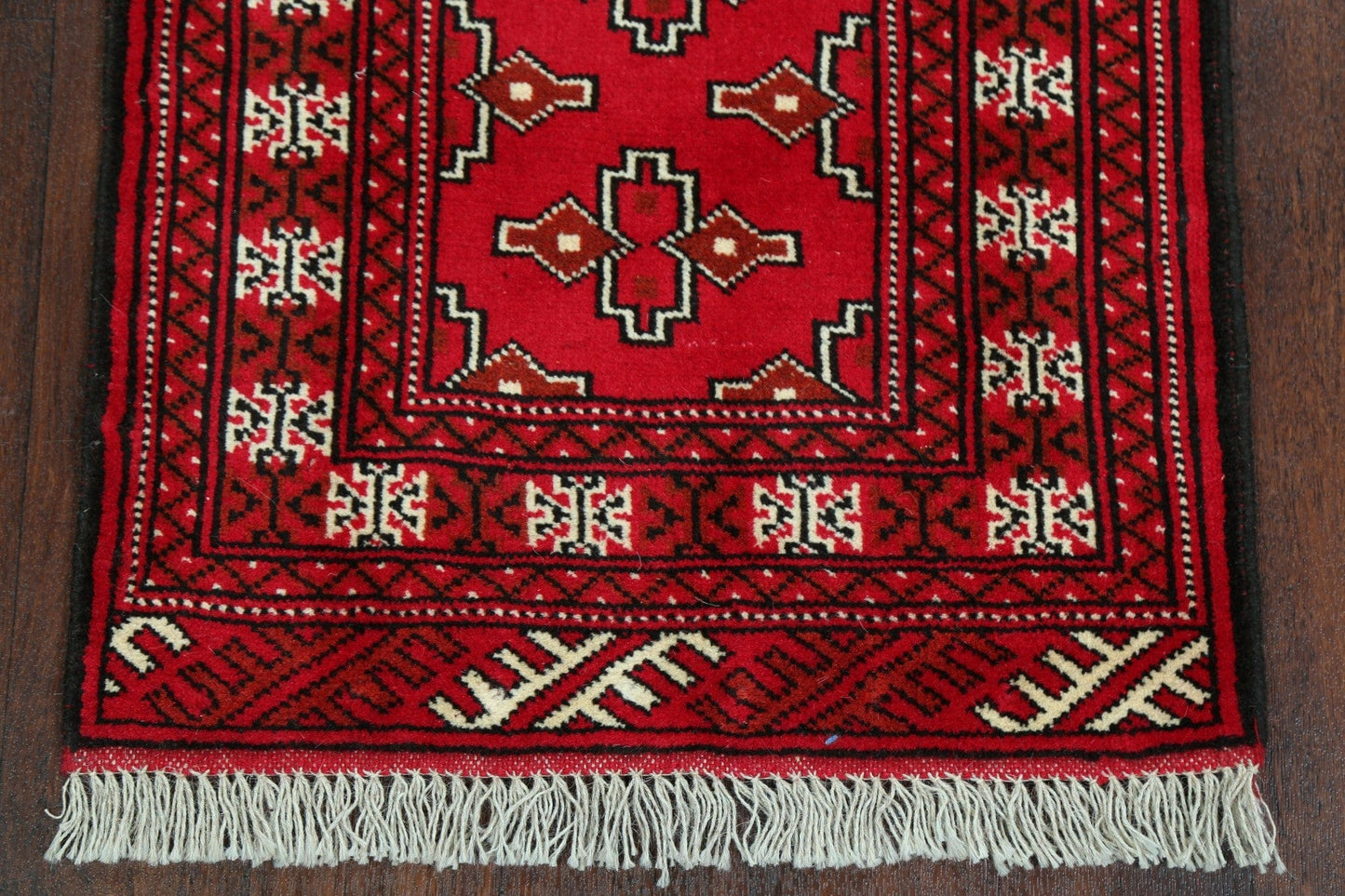 Geometric Red Bokhara Oriental Runner Rug 2x6