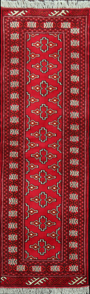 Geometric Red Bokhara Oriental Runner Rug 2x6