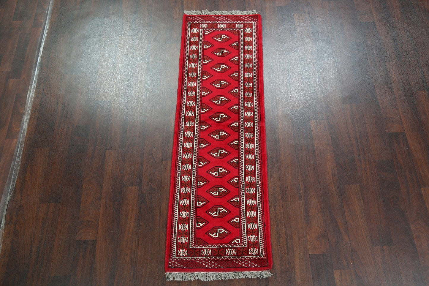 Geometric Red Bokhara Persian Runner Rug 2x7