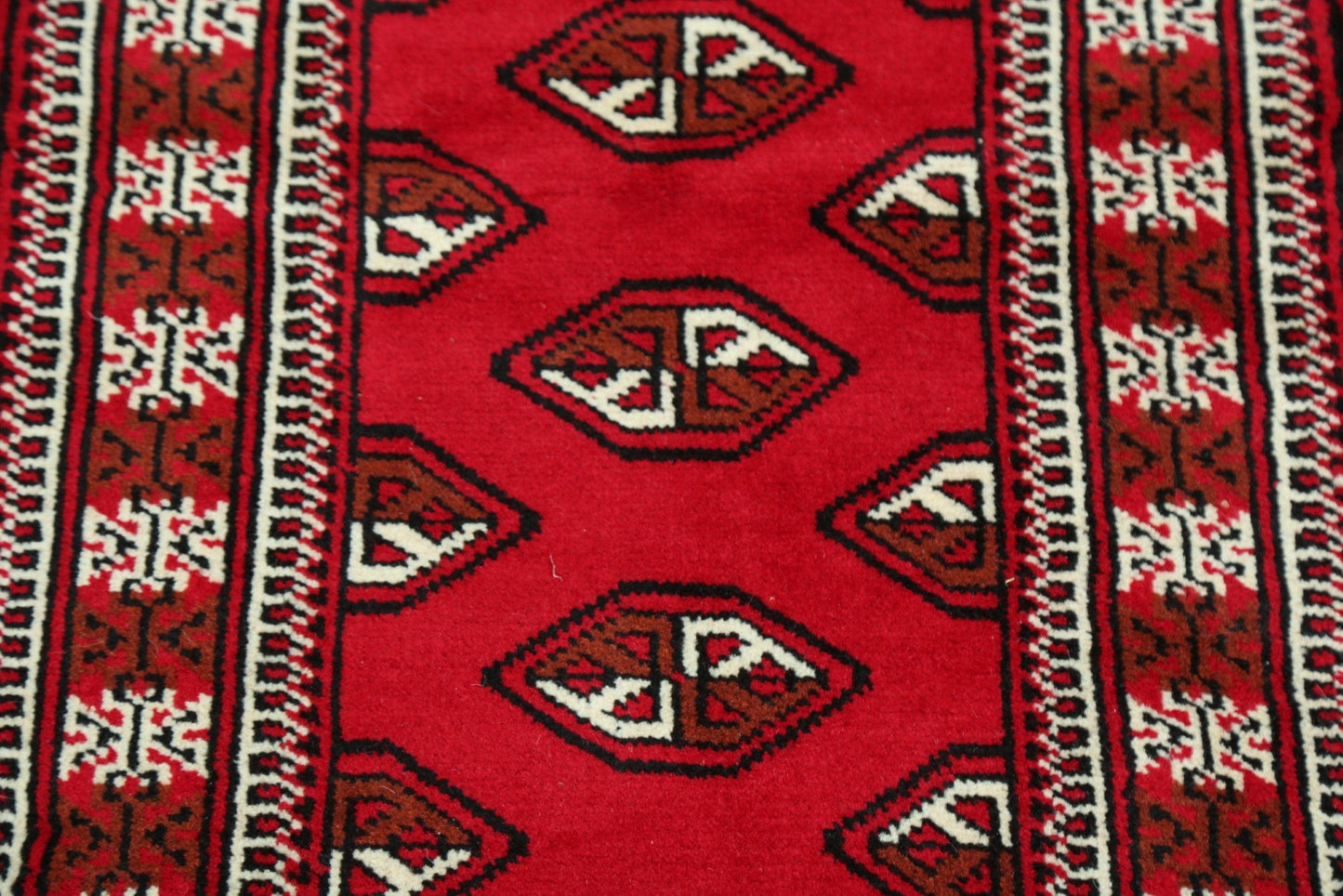 Geometric Red Bokhara Persian Runner Rug 2x7