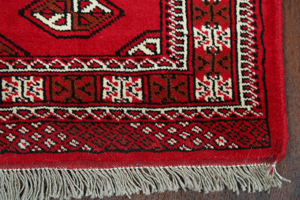 Geometric Red Bokhara Persian Runner Rug 2x7