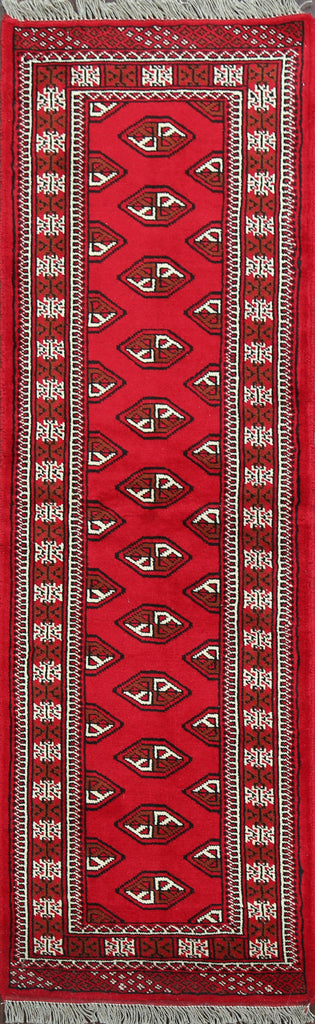 Geometric Red Bokhara Persian Runner Rug 2x7