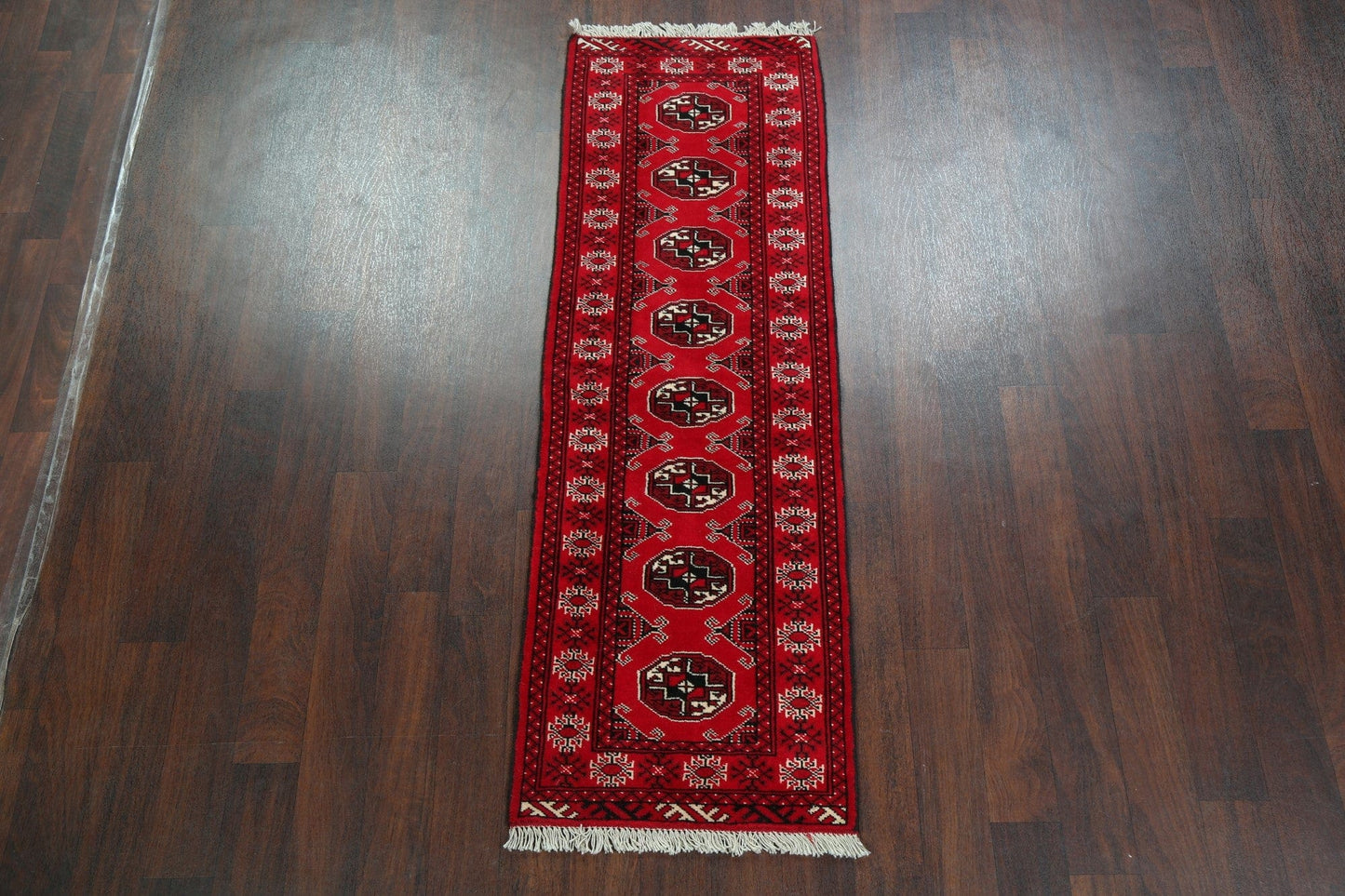 Geometric Red Bokhara Oriental Runner Rug 2x6