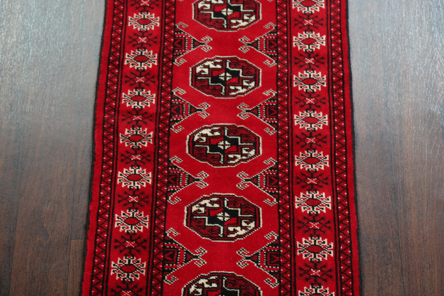 Geometric Red Bokhara Oriental Runner Rug 2x6