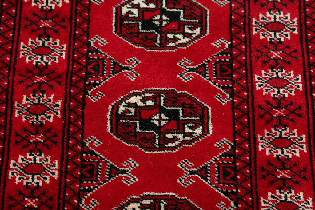 Geometric Red Bokhara Oriental Runner Rug 2x6