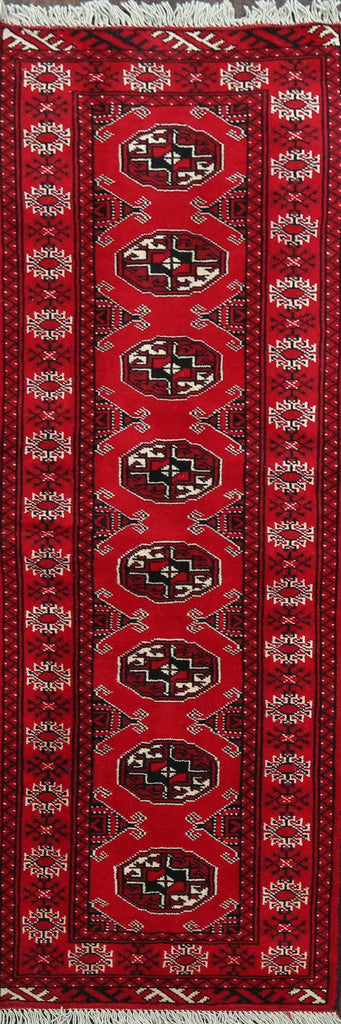 Geometric Red Bokhara Oriental Runner Rug 2x6