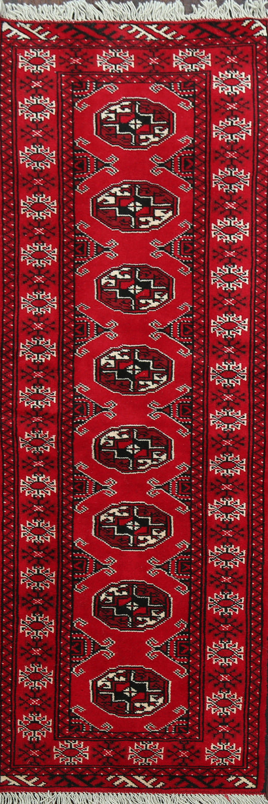 Geometric Red Bokhara Oriental Runner Rug 2x6