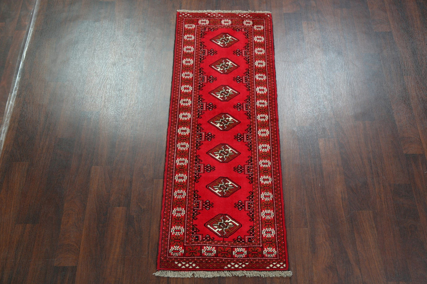 Geometric Red Bokhara Oriental Runner Rug 2x6