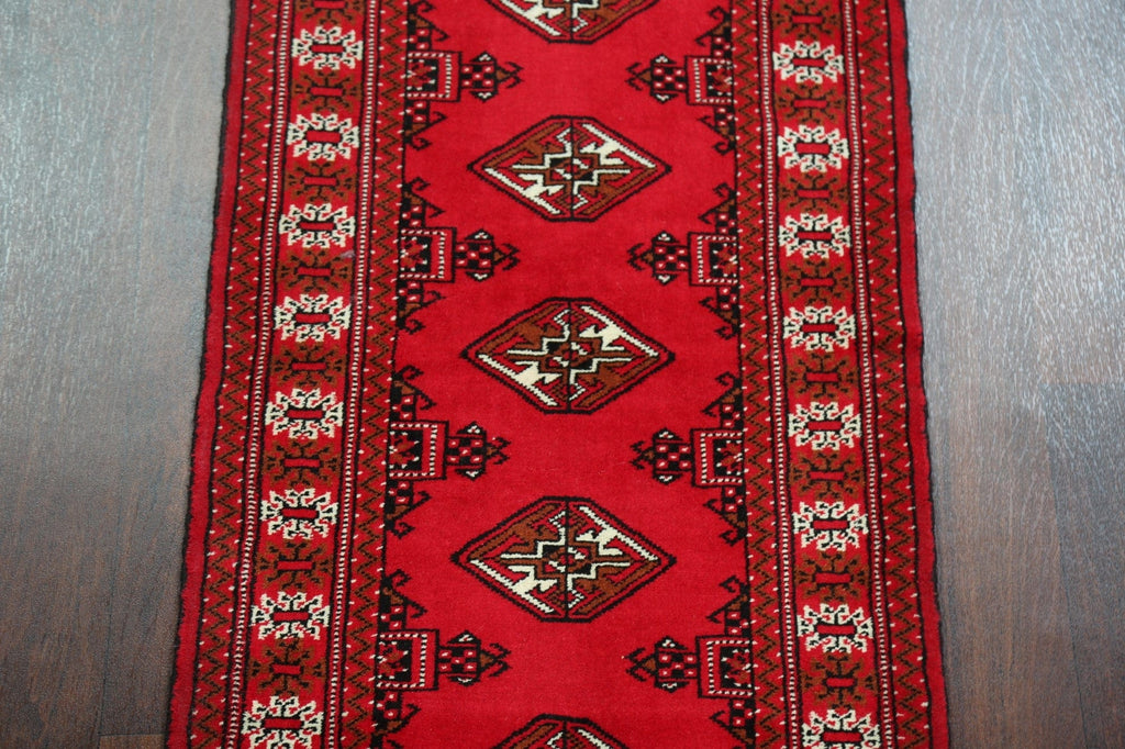 Geometric Red Bokhara Oriental Runner Rug 2x6