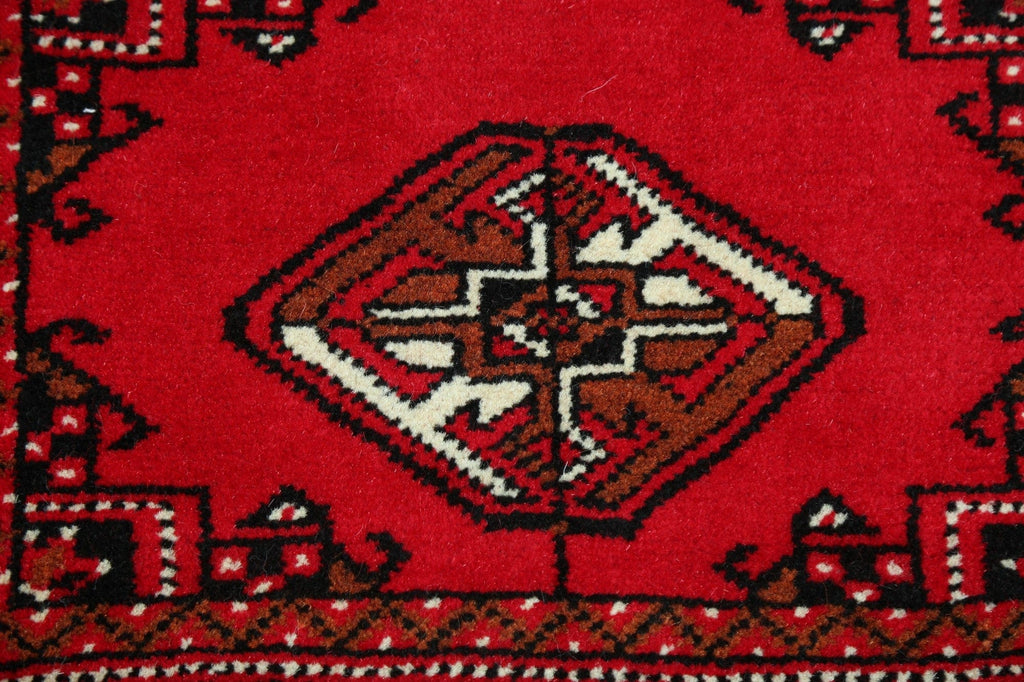 Geometric Red Bokhara Oriental Runner Rug 2x6