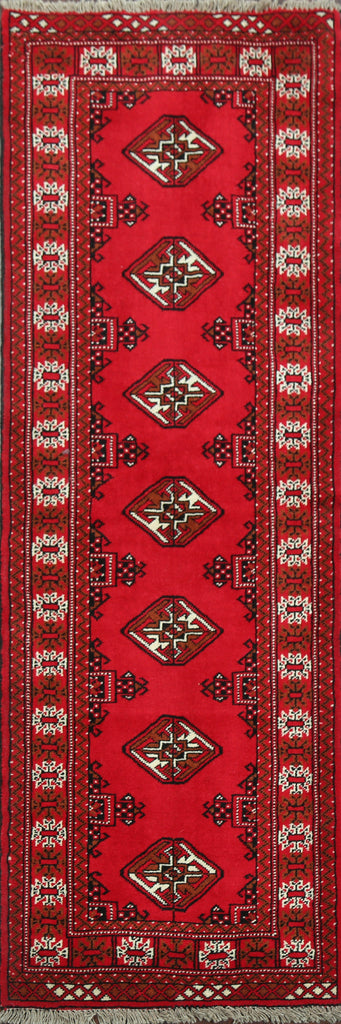 Geometric Red Bokhara Oriental Runner Rug 2x6