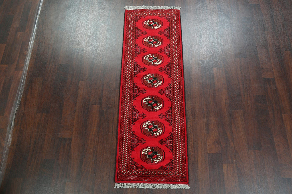 Geometric Red Bokhara Oriental Runner Rug 2x7