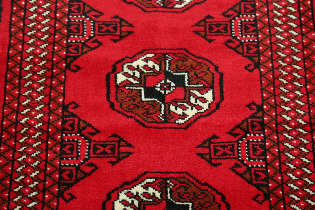 Geometric Red Bokhara Oriental Runner Rug 2x7