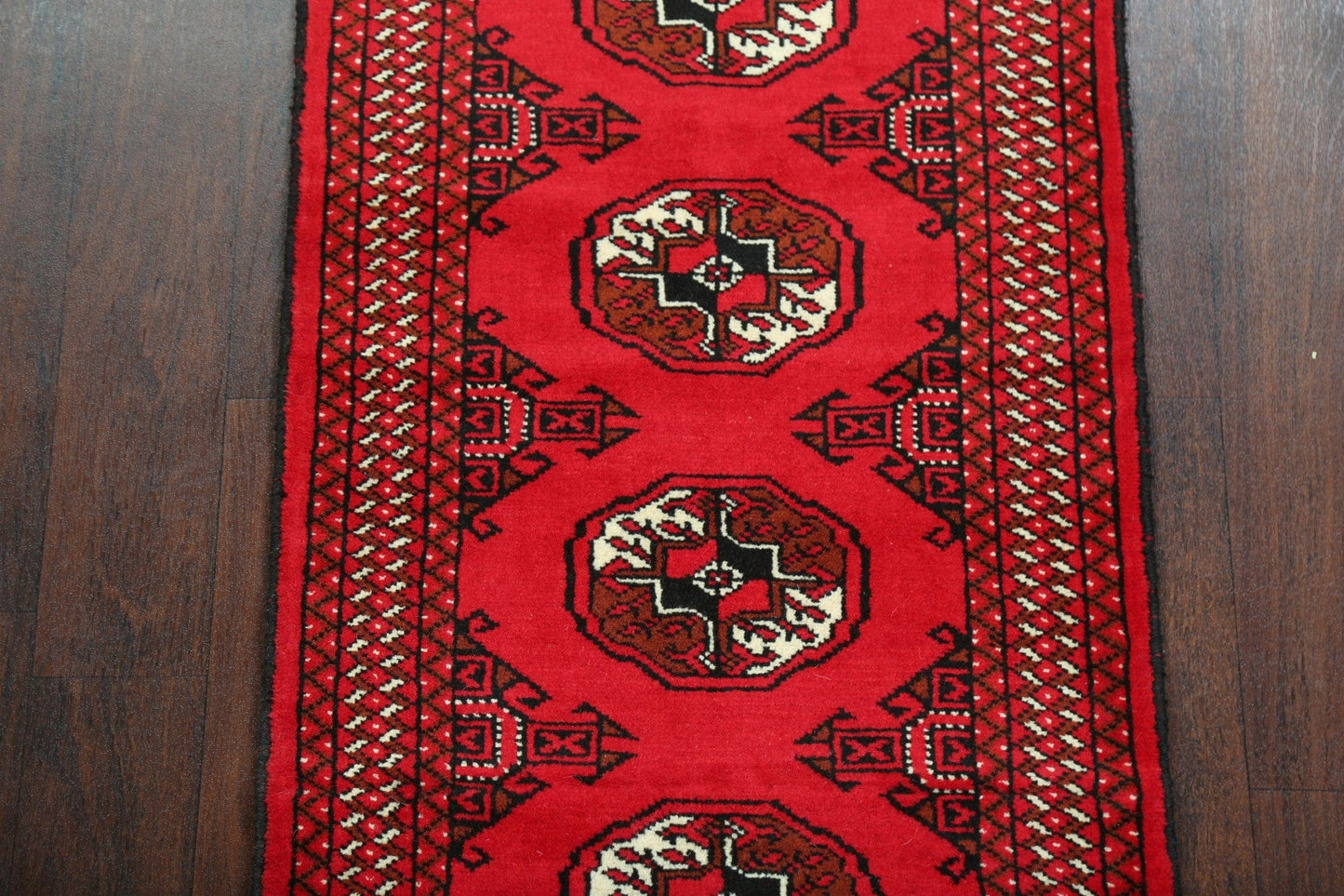 Geometric Red Bokhara Oriental Runner Rug 2x7