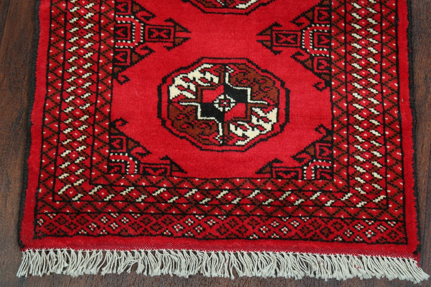 Geometric Red Bokhara Oriental Runner Rug 2x7