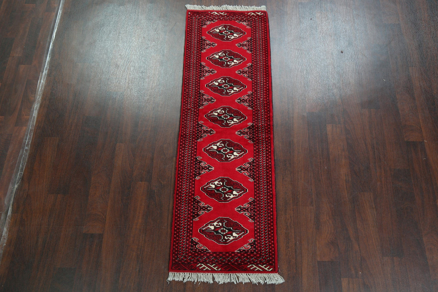 Geometric Red Bokhara Oriental Runner Rug 2x7