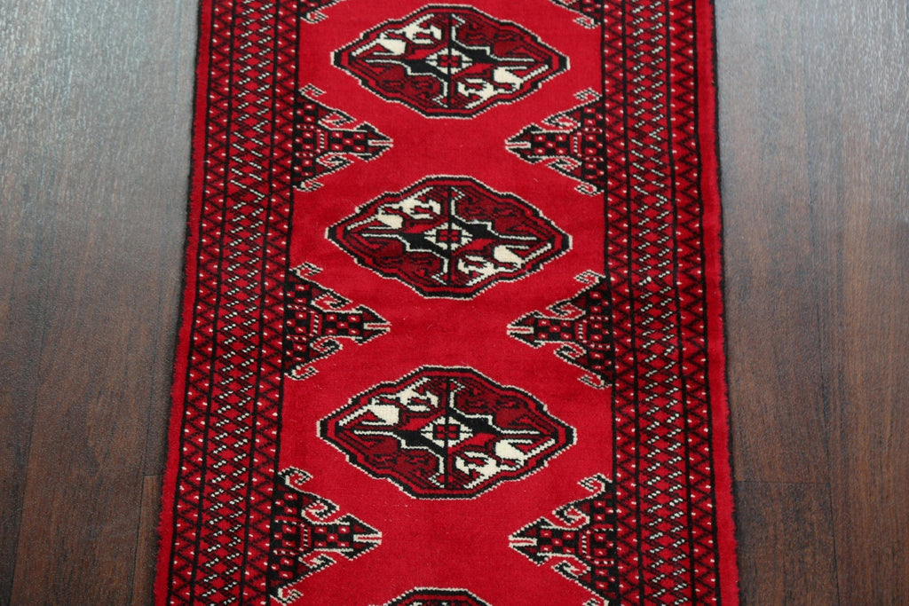 Geometric Red Bokhara Oriental Runner Rug 2x7