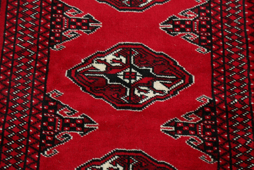 Geometric Red Bokhara Oriental Runner Rug 2x7