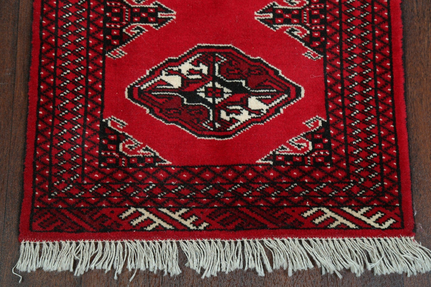 Geometric Red Bokhara Oriental Runner Rug 2x7