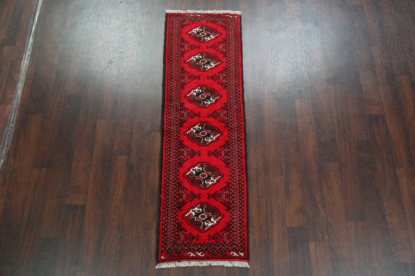 Geometric Red Bokhara Oriental Runner Rug 2x6