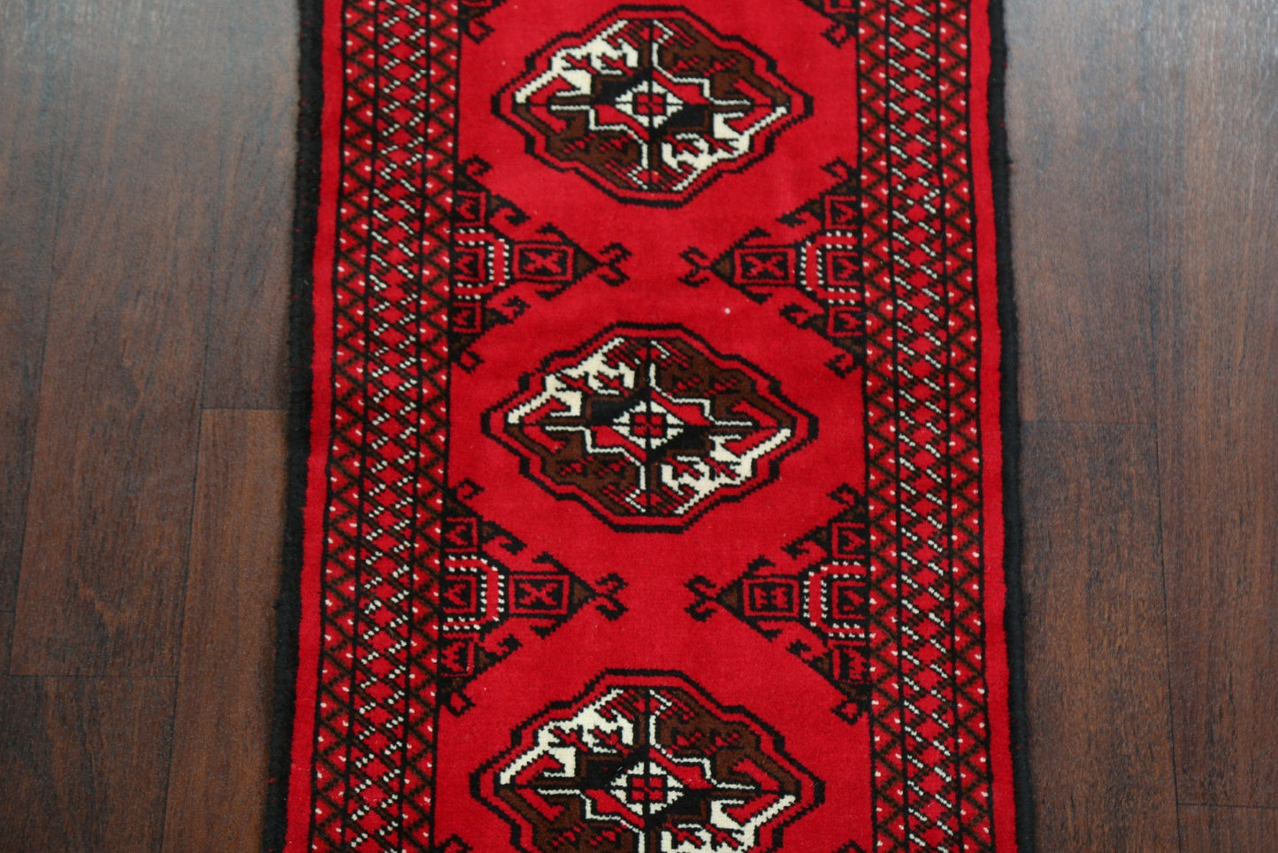 Geometric Red Bokhara Oriental Runner Rug 2x6