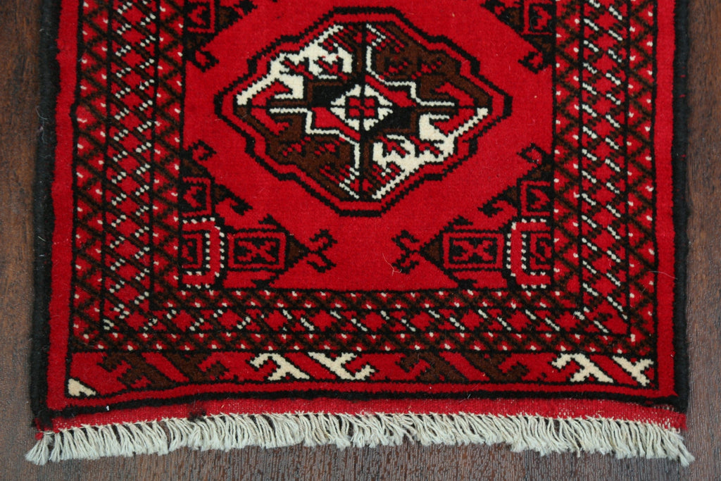 Geometric Red Bokhara Oriental Runner Rug 2x6