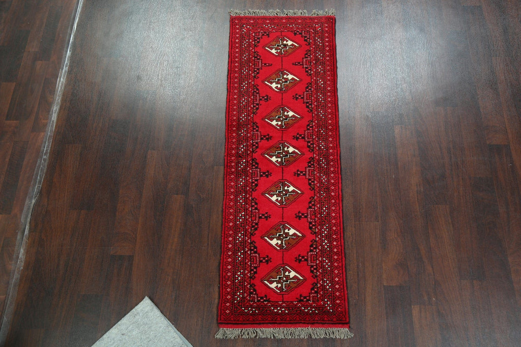 Geometric Red Bokhara Oriental Runner Rug 2x6