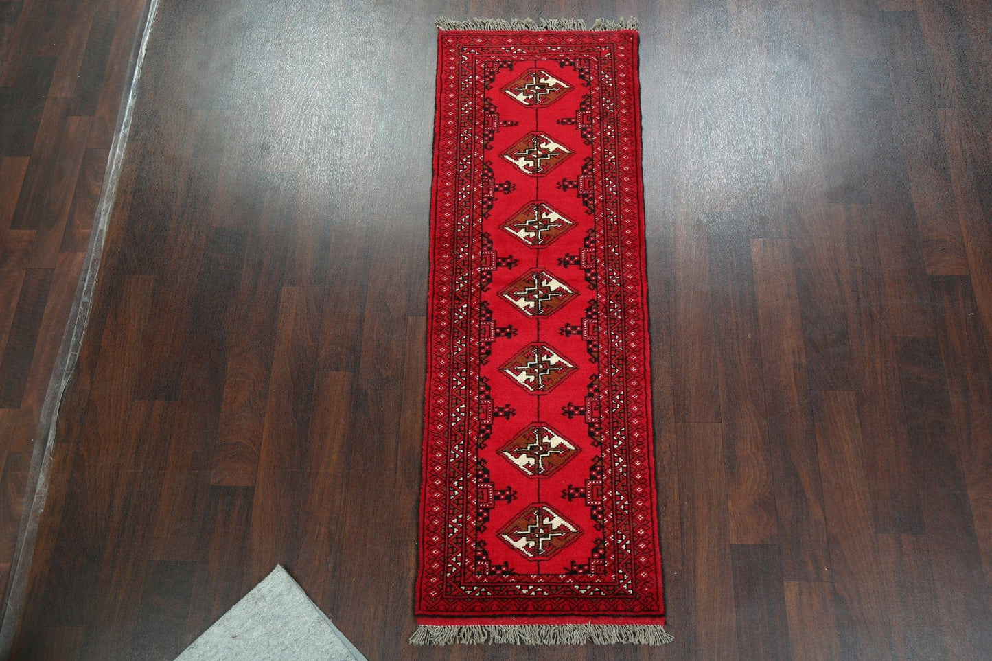 Geometric Red Bokhara Oriental Runner Rug 2x6